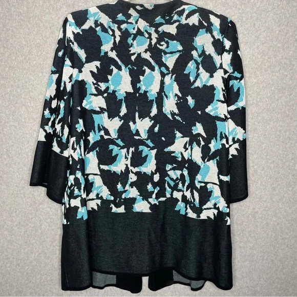 Misook Fly-Away 3/4 Sleeve Abstract Print Open Front Sweater Jacket - Picture 6 of 6